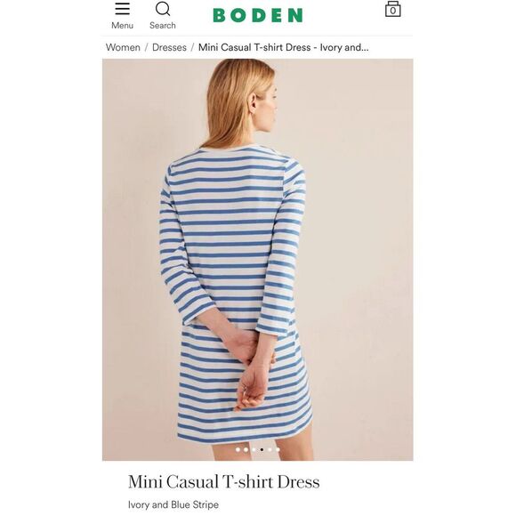 BODEN Mini Casual T-shirt Dress - Ivory & Blue 3/4‎ Sleeve Dress Size 4 US EUC - Picture 14 of 14